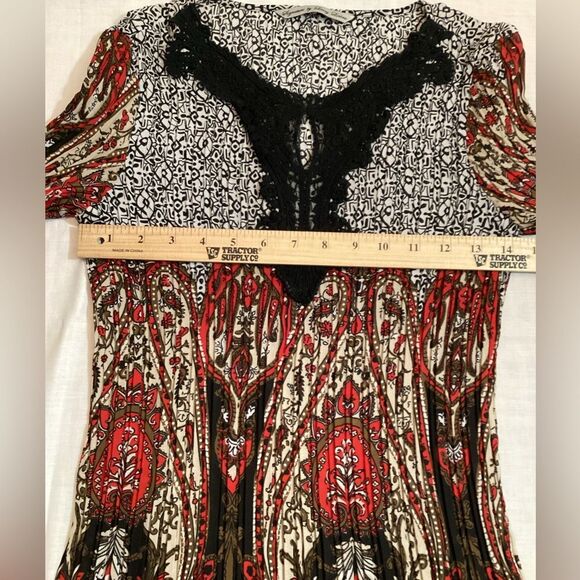 Signature by Larry Levin Long Tunic Crinkle Top Boho Arts & Crafts Sz Small - Picture 5 of 12